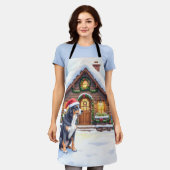 Greater Swiss Mountain Dog Snowy Cabin Santa Hat エプロン (着用した状態)