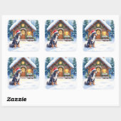 Greater Swiss Mountain Dog Snowy Cabin Santa Hat スクエアシール (シート)