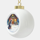 Greater Swiss Mountain Dog Snowy Cabin Santa Hat セラミックボールオーナメント (右)