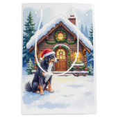 Greater Swiss Mountain Dog Snowy Cabin Santa Hat ミディアムペーパーバッグ (正面)
