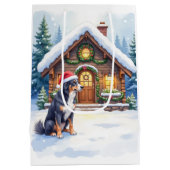 Greater Swiss Mountain Dog Snowy Cabin Santa Hat ミディアムペーパーバッグ (裏面)