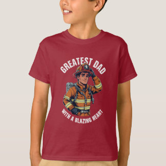 Greatest Dad with a Blazing Heart Firefighter Hero Tシャツ