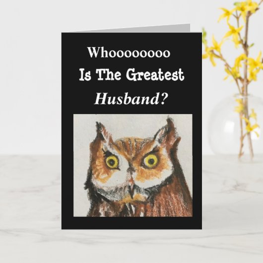 Greatest Husband Birthday Owl Brown Black Funny カード (黄色い花)