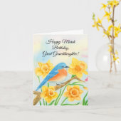GreatGranddaughter Happy March Birthday Blue Bird カード (黄色い花)