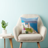 Grecian楽園。 Santoriniの水彩画の絵画 クッション (椅子)