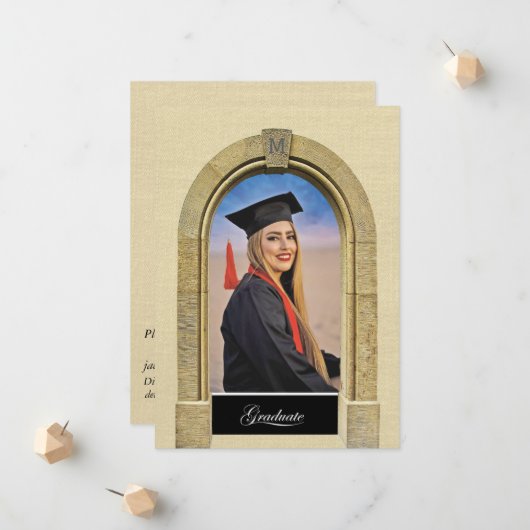 Greco-Roman Arch design Grad Party Invitation 案内状 (正面/裏面インサイチュ)