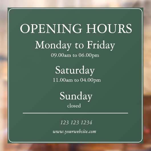 Gree Business Opening Hours Sign | Window Cling ウィンドウサイン (シート2)