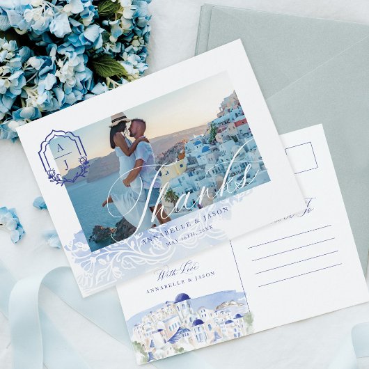Greece 結婚's Thank You Script Monogram Photo ポストカード