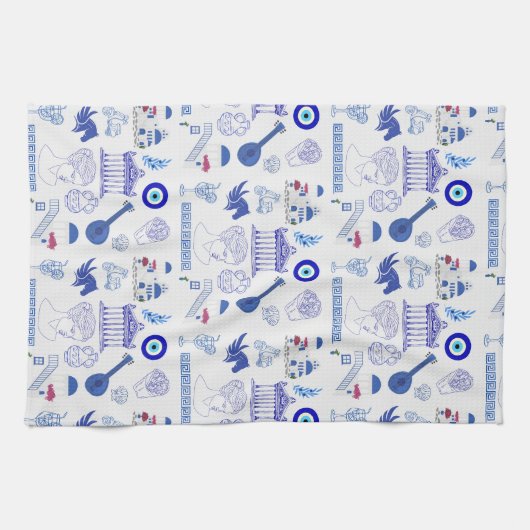 Greece Blue and White キッチンタオル (横)