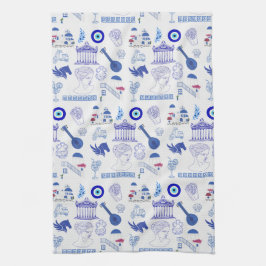 Greece Blue and White キッチンタオル