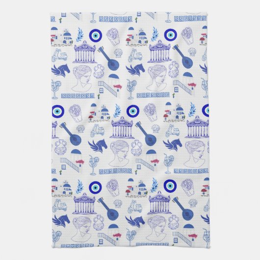 Greece Blue and White キッチンタオル (縦)