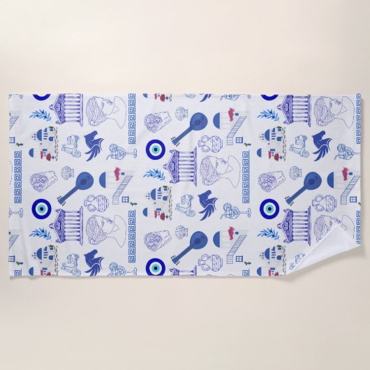 Greece Blue and White ビーチタオル (正面)