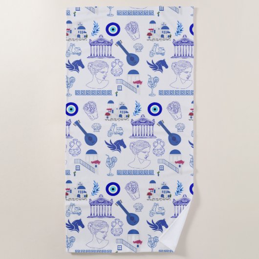 Greece Blue and White ビーチタオル (正面)