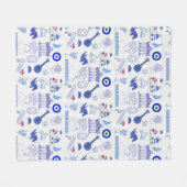 Greece Blue and White フリースブランケット (正面(横))