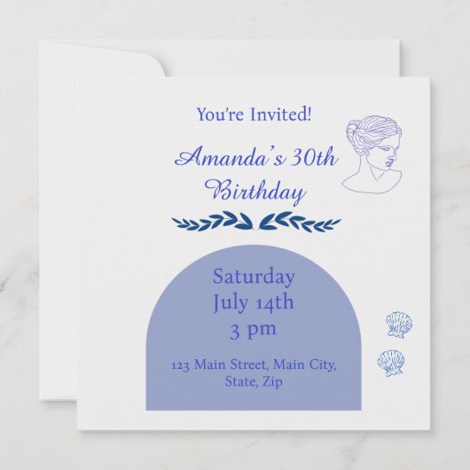 Greece Blue and White Birthday 招待状 (裏面)