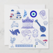 Greece Blue and White Birthday 招待状 (正面)