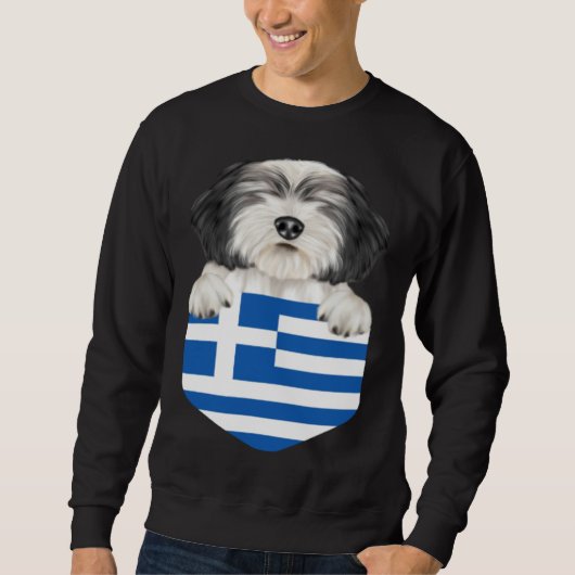 Greece Flag Polish Lowland Sheepdog Dog In Pocket スウェットシャツ (正面)
