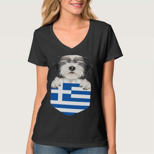 Greece Flag Polish Lowland Sheepdog Dog In Pocket Tシャツ (正面)