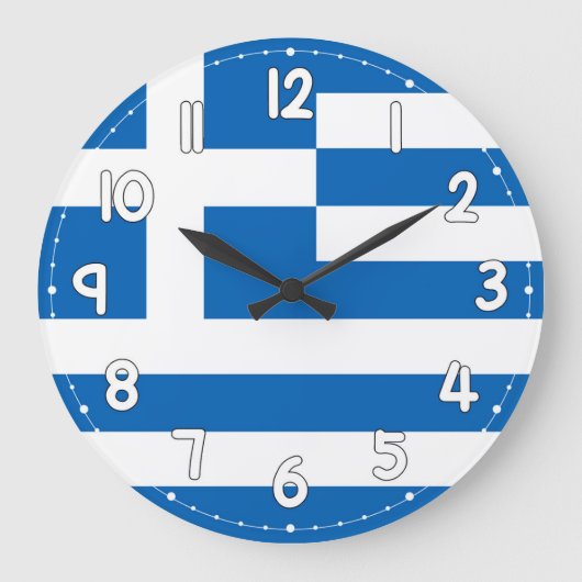 Greece Flag Wall Clock – Patriotic Greek Decor ラージ壁時計 (正面)