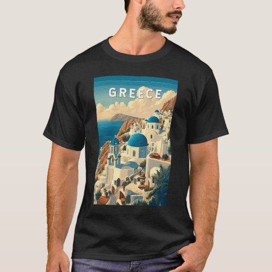 Greece Illustration Travel Art Vintage Tシャツ (正面)