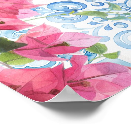 Greece Mediterranean Floral Tile Wedding Welcome  ポスター (角)