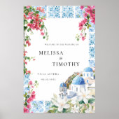 Greece Mediterranean Floral Tile Wedding Welcome  ポスター (正面)