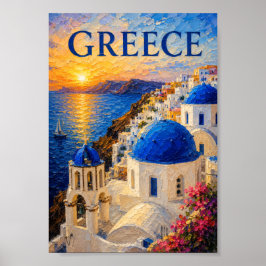 Greece: Radiant Sunset Santorini Art Souvenir ポスター