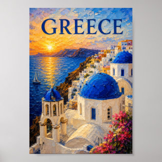 Greece: Radiant Sunset Santorini Art Souvenir ポスター