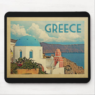 Greece Santorini Vintage Travel マウスパッド
