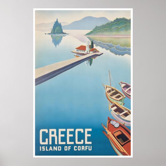 Greece Travel Poster Corfu Print Greek Art ポスター (正面)