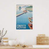 Greece Travel Poster Corfu Print Greek Art ポスター (キッチン)
