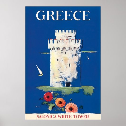 Greece Travel Poster Greek Art White Tower of Thes ポスター (正面)