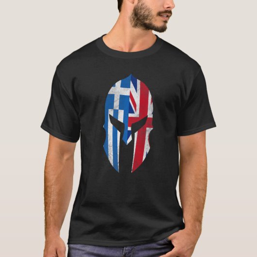 Greece UK Flag British Greek Roots Helmet Tシャツ (正面)