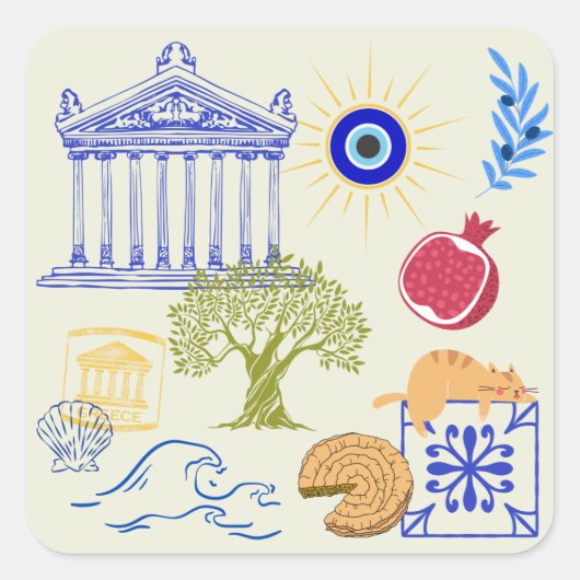 Greece Vacation Minimalism スクエアシール (正面)