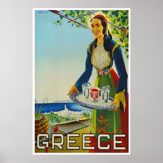 Greek Art Greece Travel Poster Print Greek Kitchen ポスター (正面)