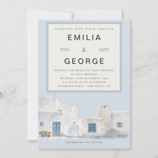 Greek Blue Destination Wedding | Elegant  招待状 (正面)