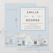 Greek Blue Destination Wedding | Elegant  招待状 (正面/裏面)