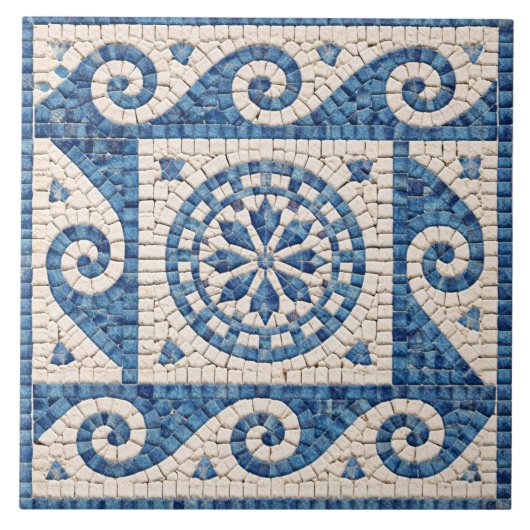 Greek Blue Mosaic – Mediterranean Ceramic Tile タイル (正面)