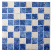 Greek Blue Mosaic Squares Ceramic Tile  タイル (正面)