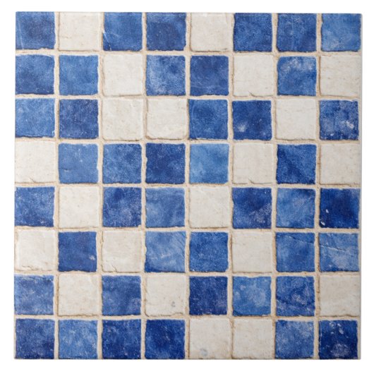 Greek Blue Mosaic Squares Ceramic Tile  タイル (正面)