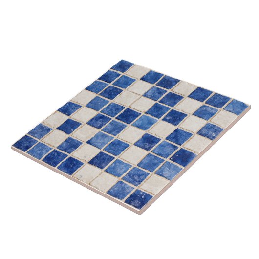 Greek Blue Mosaic Squares Ceramic Tile  タイル (側面)