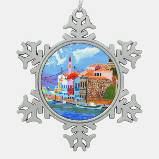 Greek Coast  スノーフレークピューターオーナメント (正面)