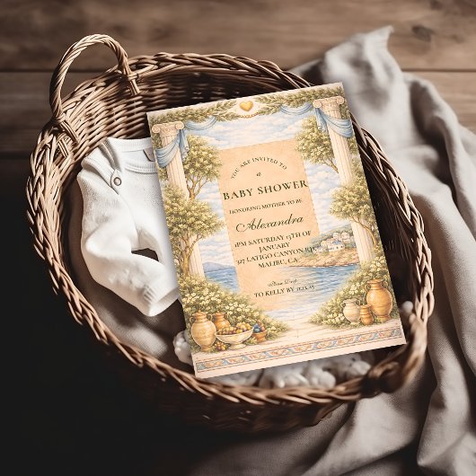 Greek Coastal Columns Baby Shower 招待状