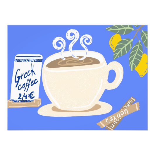 Greek Coffee & Lemon Branch Mediterranean Poster フォトプリント (正面)