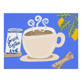Greek Coffee & Lemon Branch Mediterranean Poster ポスター