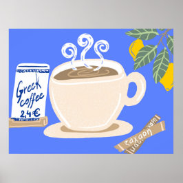 Greek Coffee & Lemon Branch Mediterranean Poster ポスター