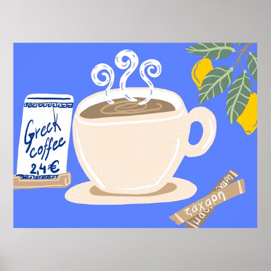 Greek Coffee & Lemon Branch Mediterranean Poster ポスター (正面)