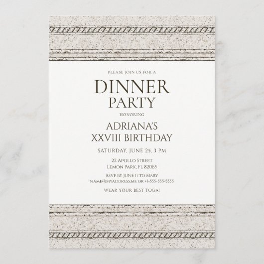 Greek dinner party Invitation with stone elements 招待状 (正面)