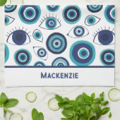 Greek Evil Eye Pattern Custom Blue White  キッチンタオル (折り畳み)