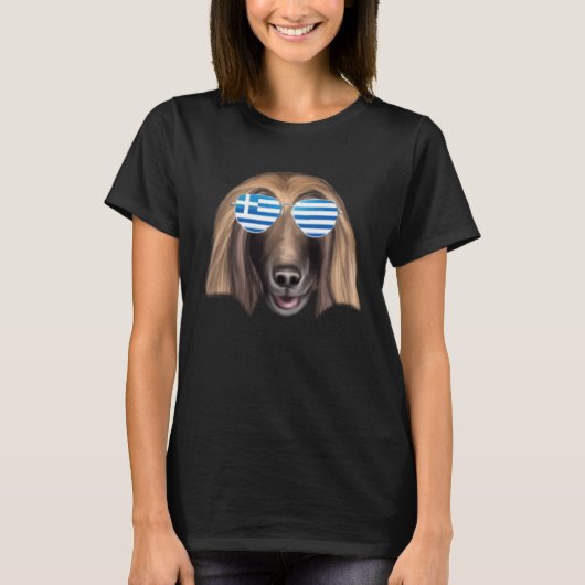 Greek Flag Afghan Hound Dog Greece Pocket Tシャツ (正面)
